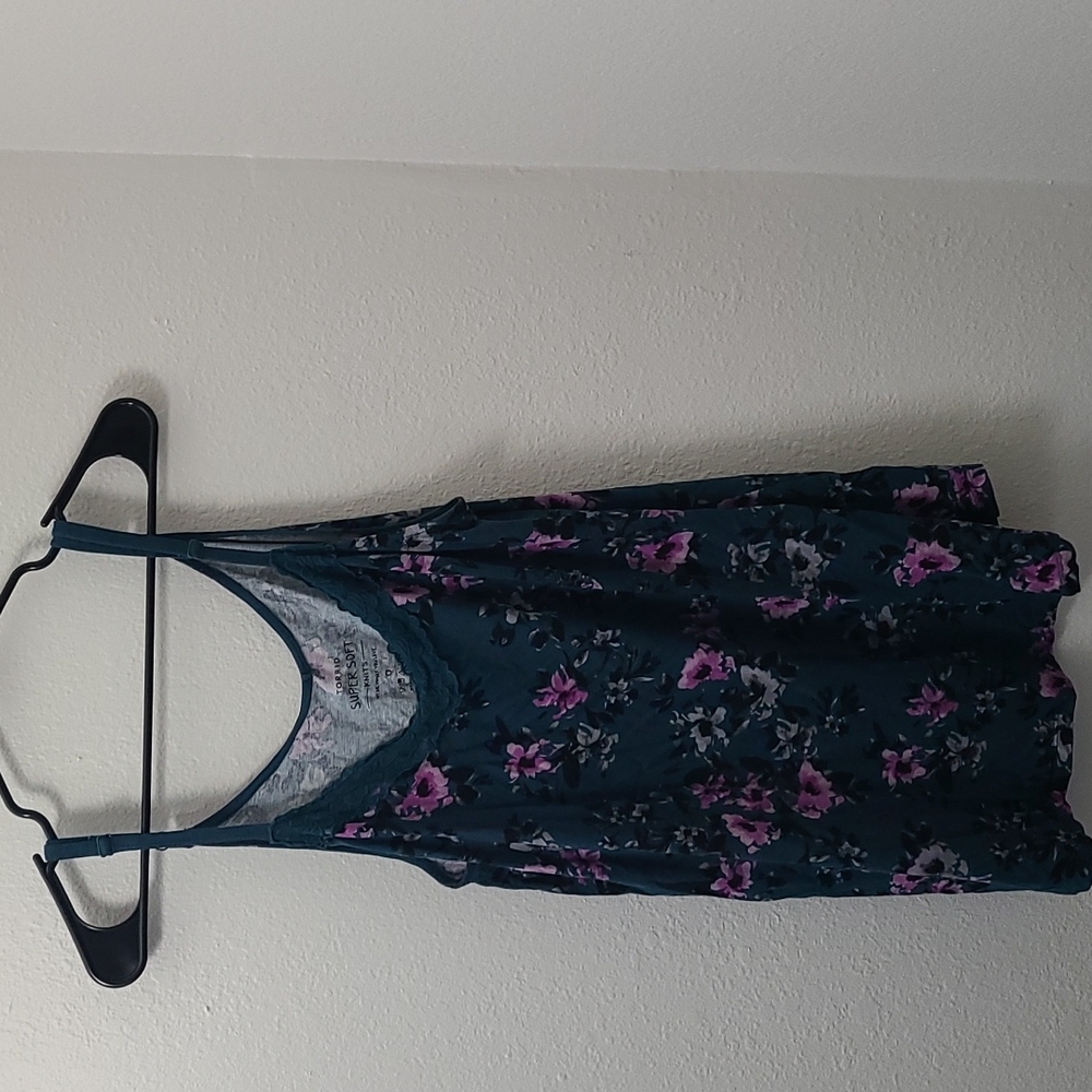 Teal tank top with floral print